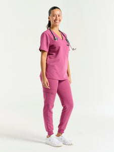 Essential One Pocket V Neck Scrub Top - Red Violet
