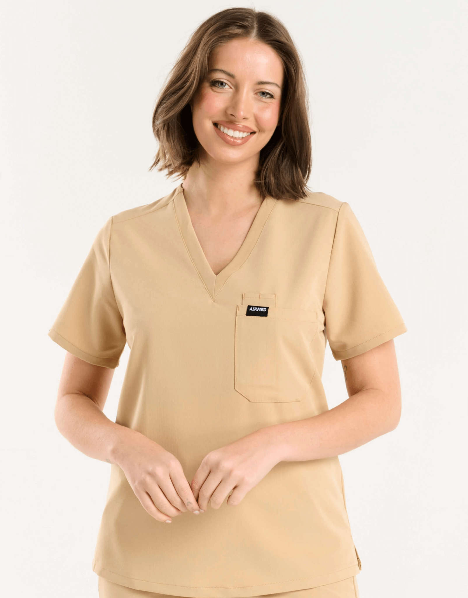 Essential One Pocket V Neck Scrub Top - Warm Sand