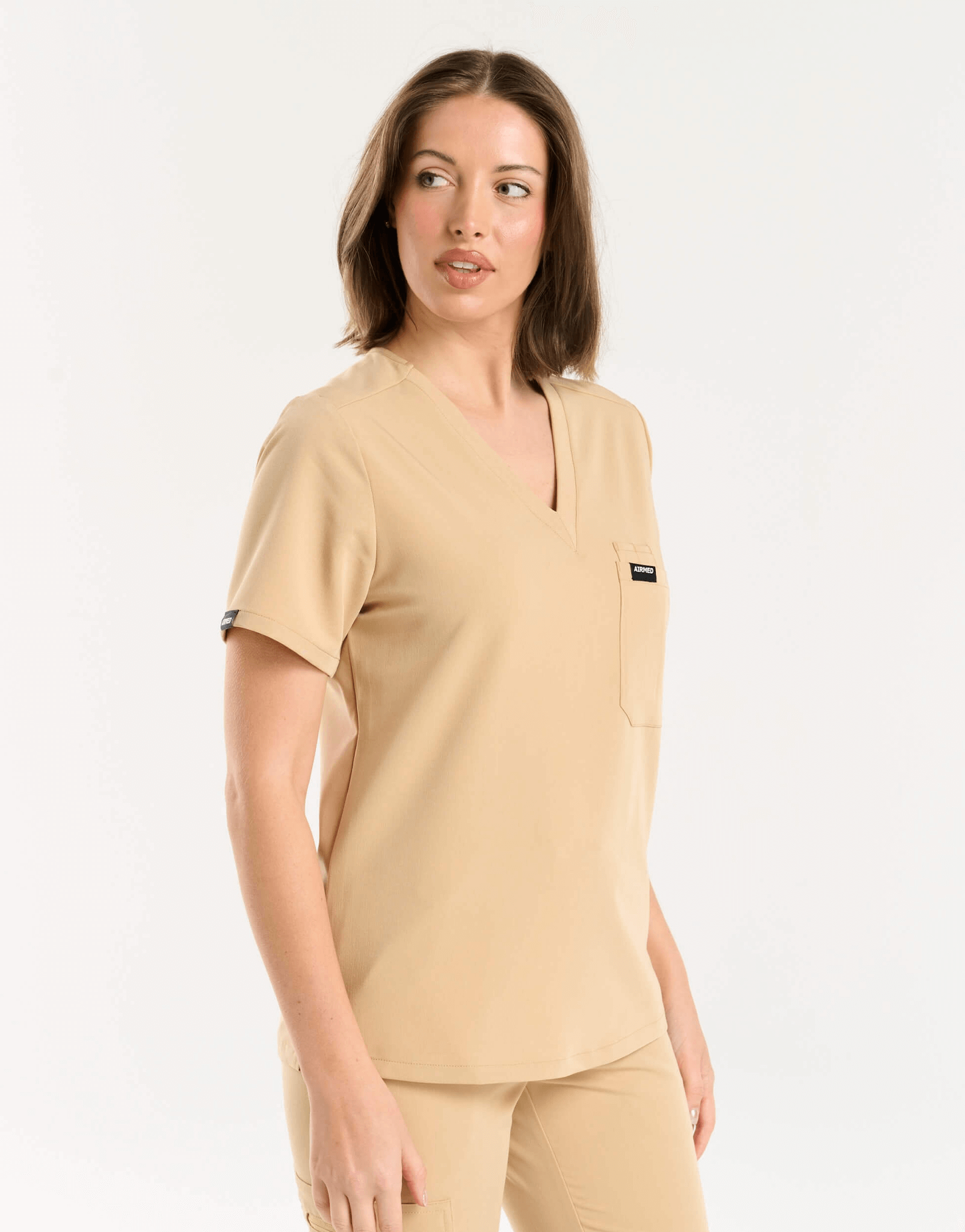 Essential One Pocket V Neck Scrub Top - Warm Sand