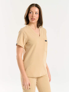 Essential One Pocket V Neck Scrub Top - Warm Sand