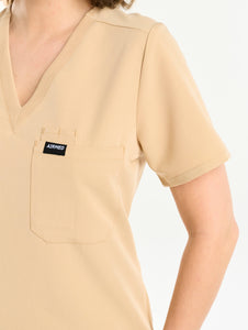 Essential One Pocket V Neck Scrub Top - Warm Sand