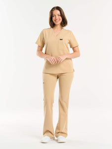 Essential One Pocket V Neck Scrub Top - Warm Sand