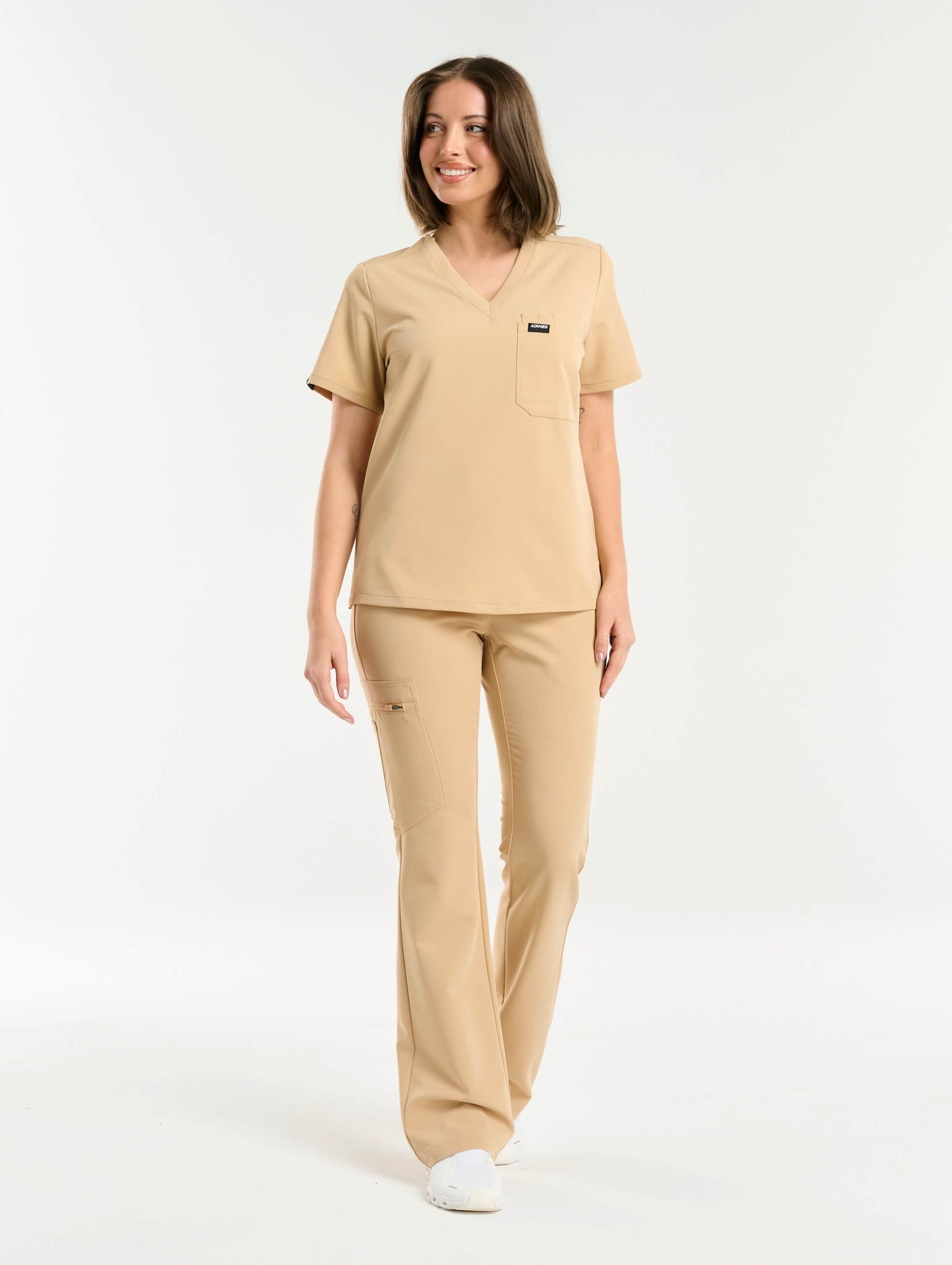 Essential One Pocket V Neck Scrub Top - Warm Sand