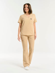 Essential One Pocket V Neck Scrub Top - Warm Sand