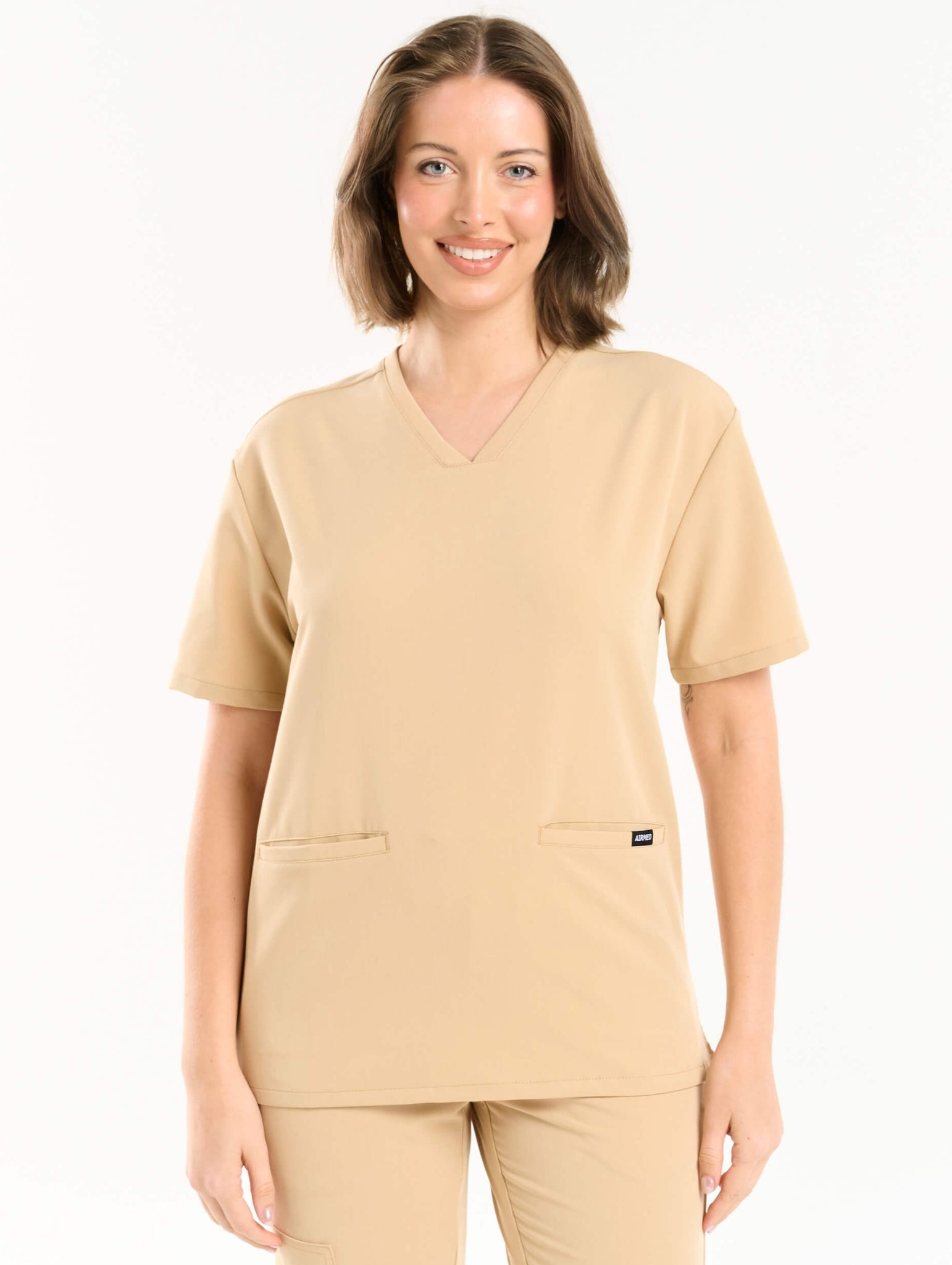 Essential V Neck Scrub Top - Warm Sand
