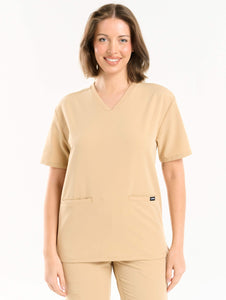 Essential V Neck Scrub Top - Warm Sand