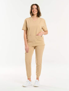 Essential V Neck Scrub Top - Warm Sand