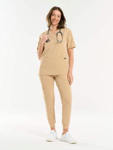 Essential V Neck Scrub Top - Warm Sand