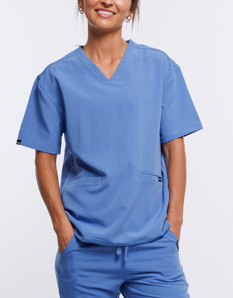 Essential V Neck Scrub Top - Ceil Blue