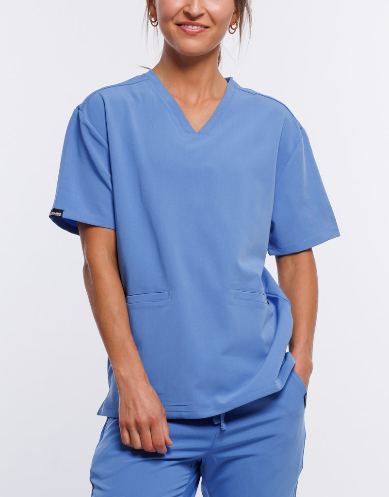 Essential V Neck Scrub Top - Ceil Blue