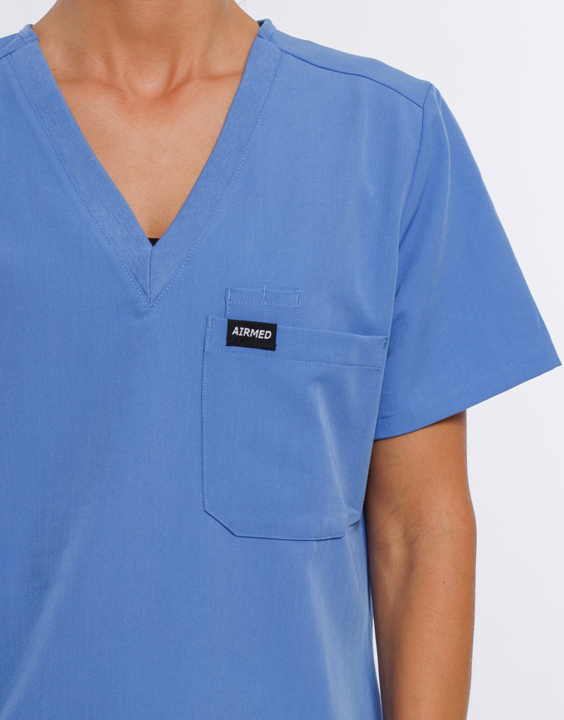 Essential One Pocket V Neck Scrub Top - Ceil Blue