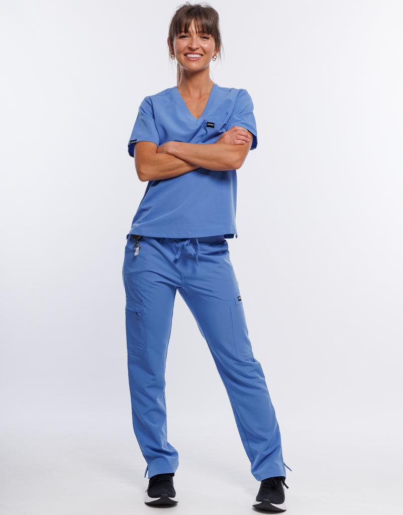 Essential One Pocket V Neck Scrub Top - Ceil Blue