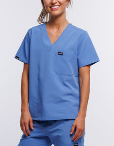 Essential One Pocket V Neck Scrub Top - Ceil Blue