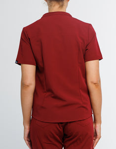 Full Button Scrub Top - Syrah Red