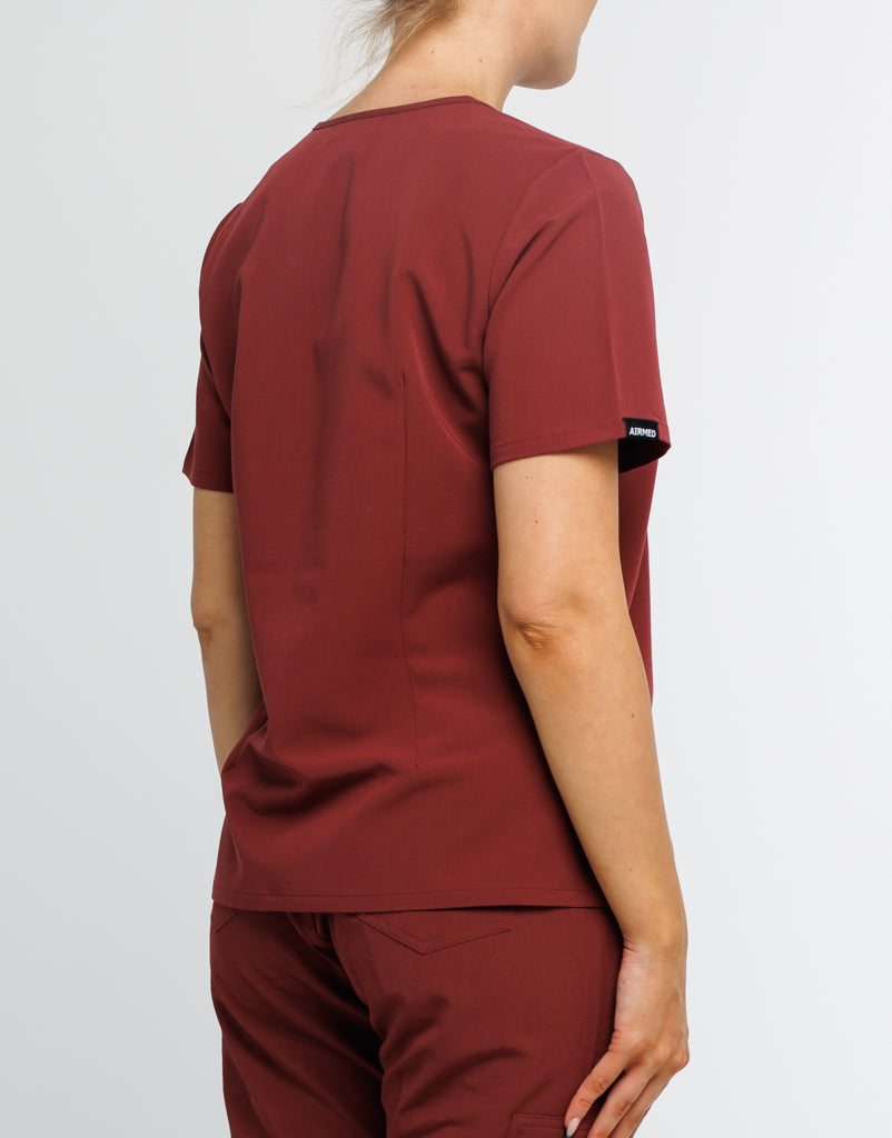 Essential One Pocket V Neck Scrub Top - Bordeaux Red