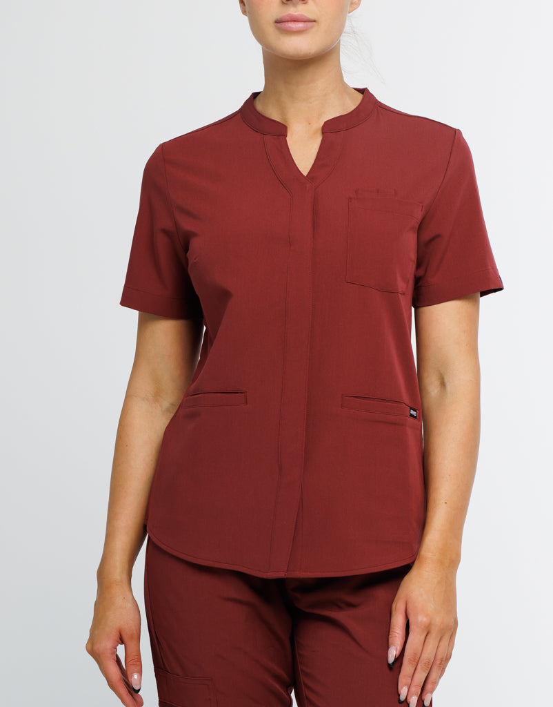 Full Button Scrub Top - Bordeaux