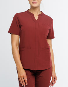 Full Button Scrub Top - Bordeaux