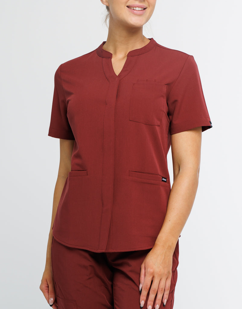 Full Button Scrub Top - Bordeaux