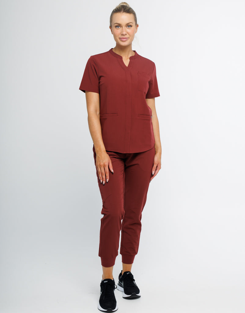 Full Button Scrub Top - Bordeaux