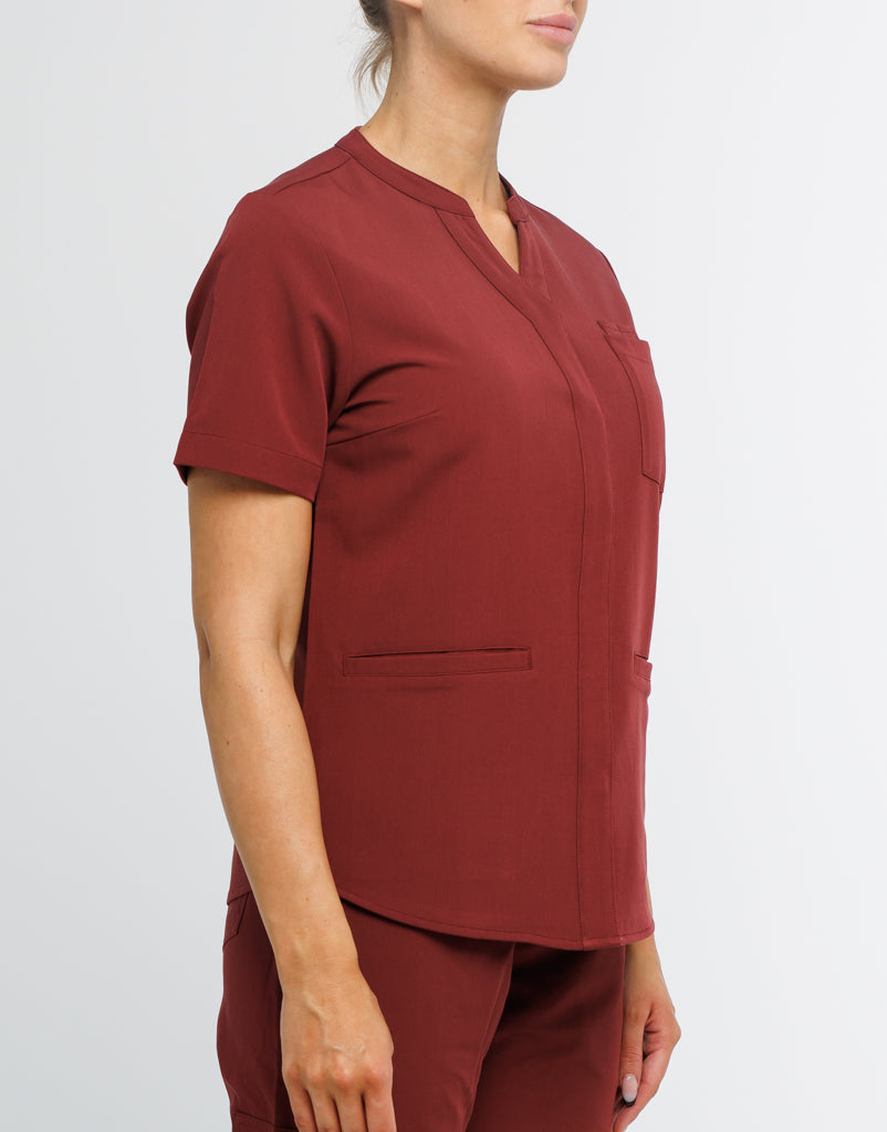 Full Button Scrub Top - Bordeaux