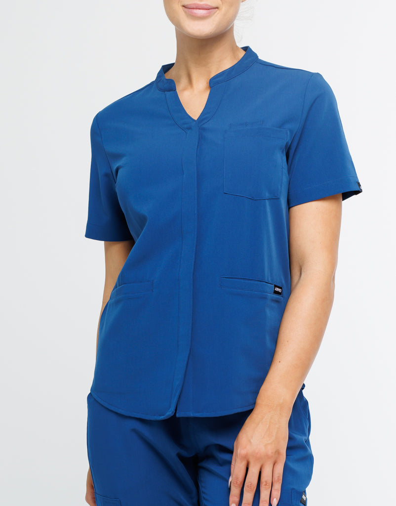 Full Button Scrub Top - Royal Blue