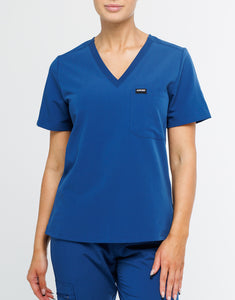 Essential One Pocket V Neck Scrub Top - Royal Blue