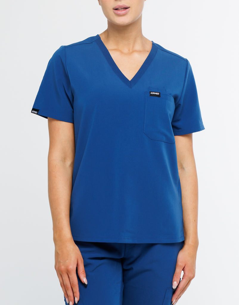 Essential One Pocket V Neck Scrub Top - Royal Blue