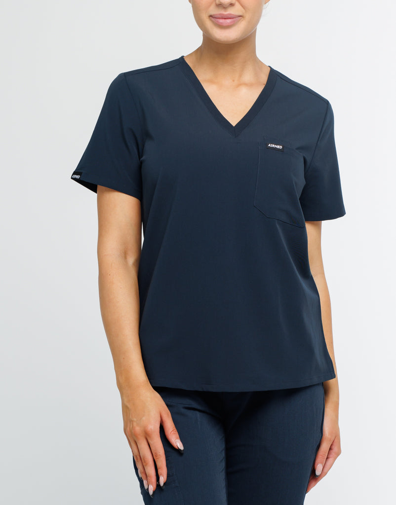 Essential One Pocket V Neck Scrub Top - Midnight Navy