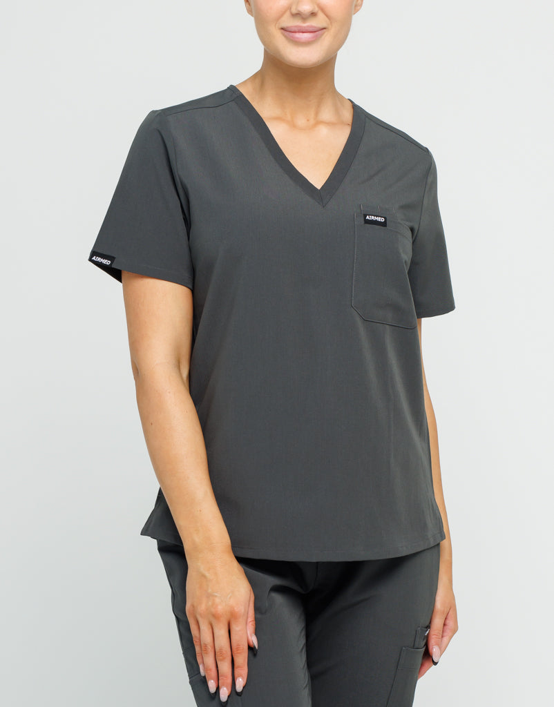 Essential One Pocket V Neck Scrub Top - Asphalt