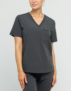 Essential One Pocket V Neck Scrub Top - Asphalt