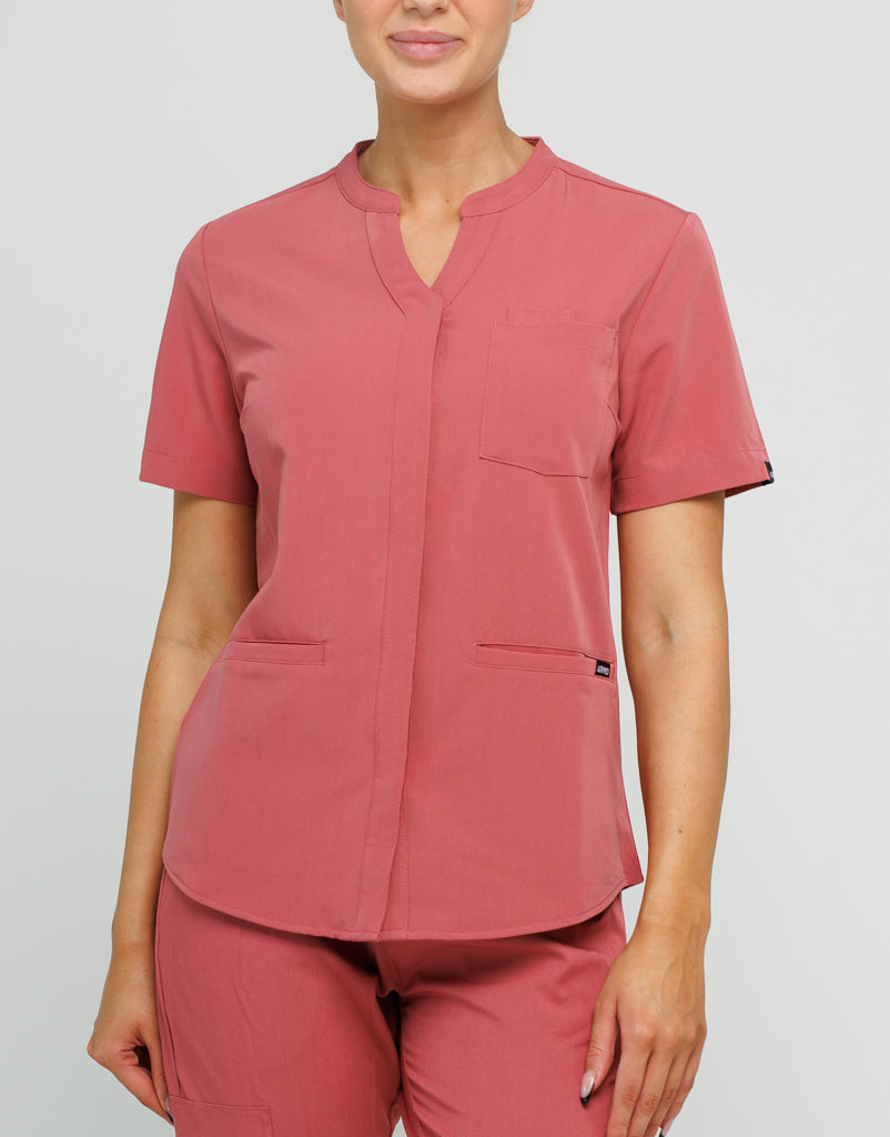 Full Button Scrub Top - Mauvewood