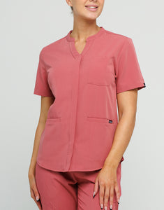 Full Button Scrub Top - Mauvewood