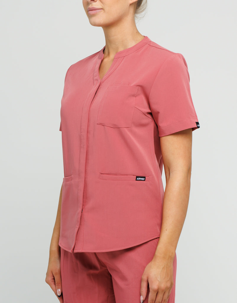 Full Button Scrub Top - Mauvewood