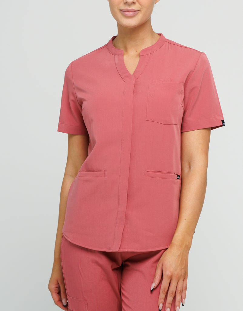 Full Button Scrub Top - Mauvewood