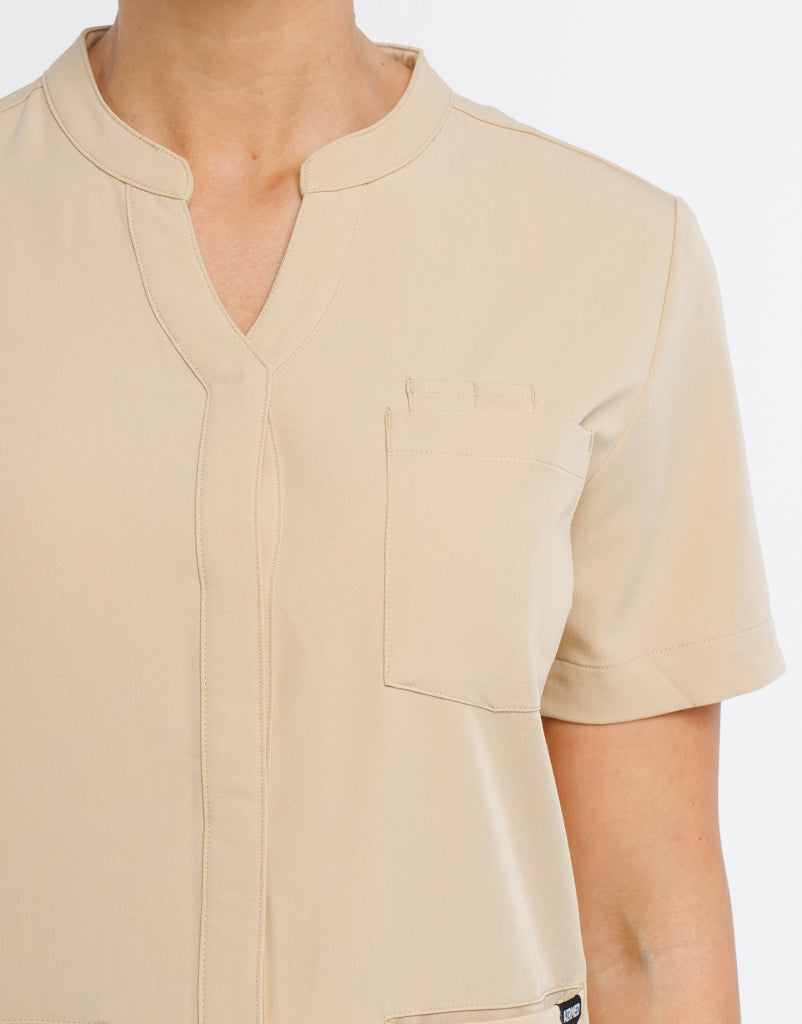 Full Button Scrub Top - Warm Sand