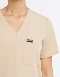 Essential One Pocket V Neck Scrub Top - Warm Sand