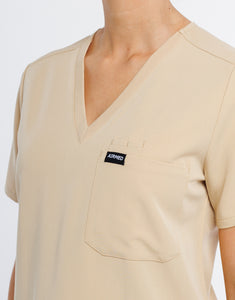 Essential One Pocket V Neck Scrub Top - Warm Sand