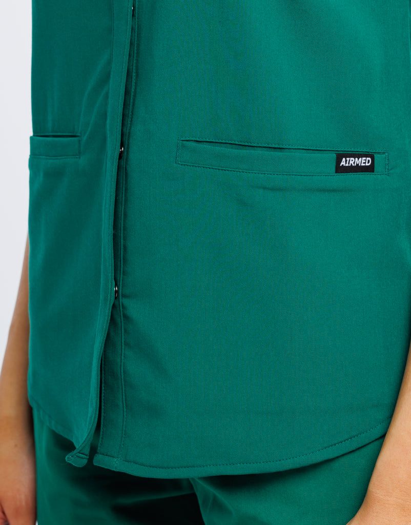 Full Button Scrub Top - Evergreen