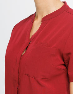 Full Button Scrub Top - Syrah Red