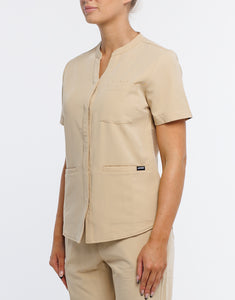 Full Button Scrub Top - Warm Sand