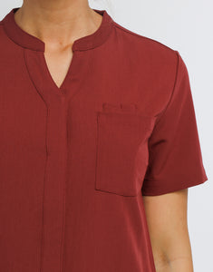 Full Button Scrub Top - Bordeaux