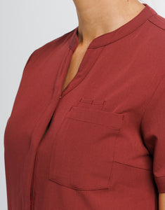 Full Button Scrub Top - Bordeaux