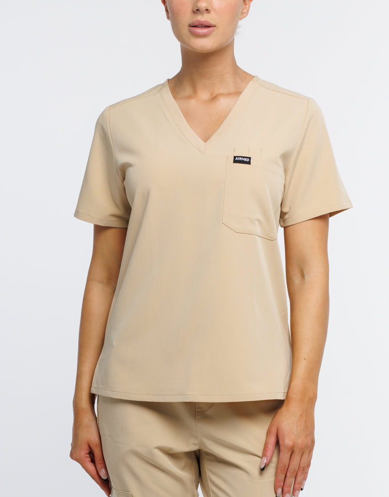 Essential One Pocket V Neck Scrub Top - Warm Sand