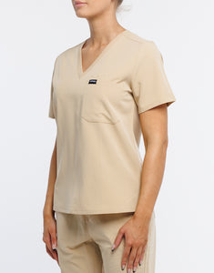 Essential One Pocket V Neck Scrub Top - Warm Sand