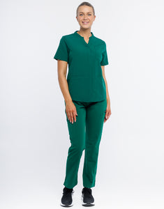 Full Button Scrub Top - Evergreen