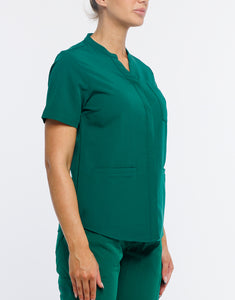 Full Button Scrub Top - Evergreen