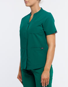 Full Button Scrub Top - Evergreen