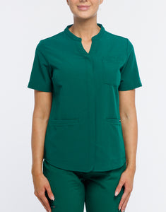 Full Button Scrub Top - Evergreen