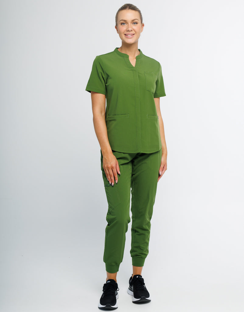 Full Button Scrub Top - Fern Green