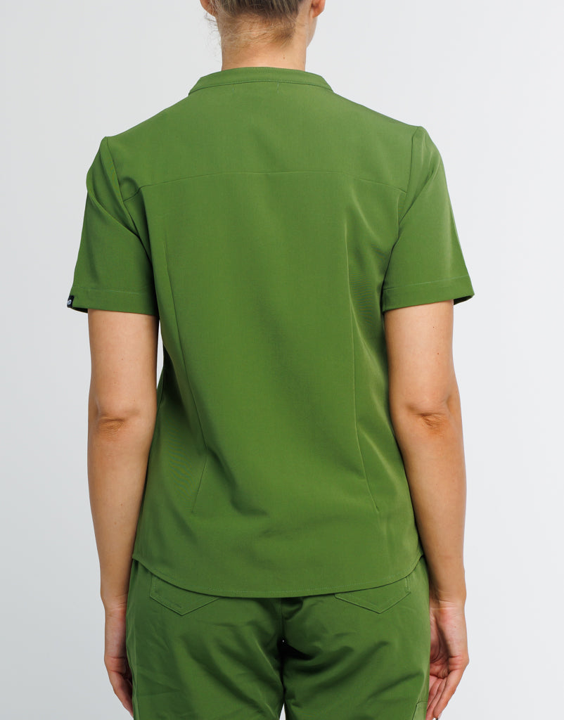 Full Button Scrub Top - Fern Green